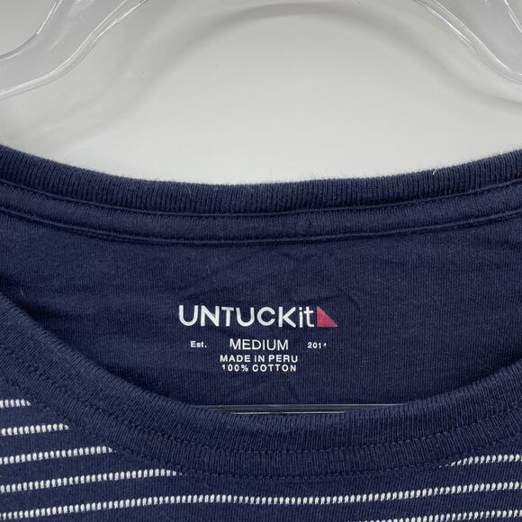 UNTUCKit Lambert Shirt Mens Size M Blue Striped Long Sleeve Pull Over Crew Neck - Picture 2 of 6